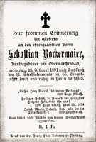 Sterbebildchen Sebastian Rockermaier *1845 †1890