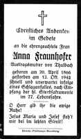 Sterbebildchen Anna Fraunhofer, *1866 †1942