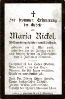 Sterbebildchen Maria Rickel *1906 †1913