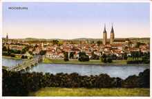 Moosburg, mit der neuen Isarbr�cke, Postkarte um 1910
