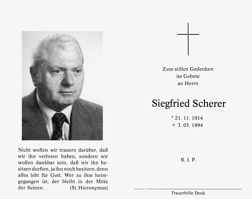 Sterbebildchen Siegfried Scherer, *1914 †1994