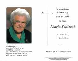 Sterbebildchen Maria Schlecht, *1921 †2016