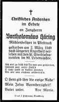 Sterbebildchen Bartholomus Hring, *1869 †02.03.1949