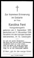 Sterbebildchen Karolina Fent, *1893 †1965