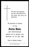 Sterbebildchen Anna Betz, *1913 †1969