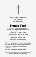 Sterbebildchen Franka Fertl, *10.05.1907 †07.02.1976