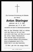 Sterbebildchen Anton Staringer, *1901 †1971