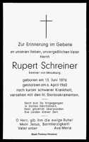 Sterbebildchen Rupert Schreiner, *1876 †1960