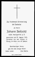 Sterbebildchen Johann Seibold, *1896 †1965