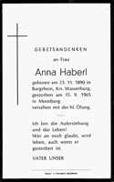 Sterbebildchen Anna Haberl, *1890 †1965