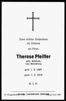 Sterbebildchen Therese Pfeiffer, *01.09.1897 †01.03.1976