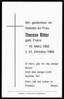 Sterbebildchen Therese Ritter, *1902 †1969