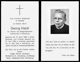 Sterbebildchen Pfarrer Georg Hackl, *1880 †1963