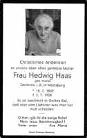 Sterbebildchen Hedwig Haas, *1869 †1958