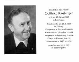 Sterbebildchen Pfarrer Gottfried Raubinger, *1903 †1982