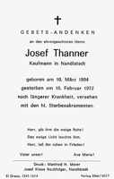 Sterbebildchen Josef Thanner, *10.03.1894 †10.02.1972