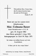 Sterbebildchen Mar. Colmana Bauer, *1902 †1971