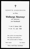 Sterbebildchen Walburga Neumayr, *1881 †1969