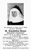 Sterbebildchen M. Wandolina Braun, *27.10.1898 †17.07.1973