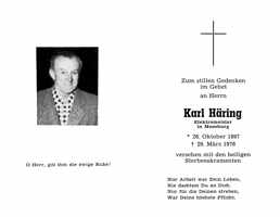 Sterbebildchen Karl Hring, *26.10.1897 †29.03.1976