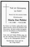 Sterbebildchen Maria Zoe Pichler, *1814 †1966