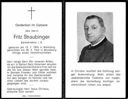 Sterbebildchen Fritz Straubinger, *1894 †1963