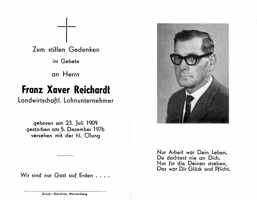Sterbebildchen Franz Xaver Reichardt, *23.07.1909 †05.12.1976