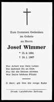 Sterbebildchen Josef Wimmer, *1891 †1967