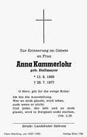 Sterbebildchen Anna Kammerlohr, *12.06.1889 †28.07.1977