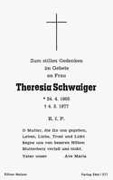 Sterbebildchen Theresia Schwaiger, *24.04.1905 †04.03.1977