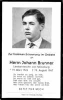 Sterbebildchen Johann Brunner, *19.03.1945 †19.08.1967