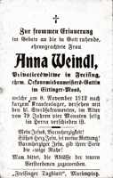 Sterbebildchen Anna Weindl, *1833 †08.11.1912