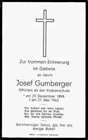 Sterbebildchen Josef Gumberger, *29.12.1898 †21.05.1962