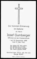 Sterbebildchen Josef Gumberger, *29.12.1898 †21.05.1962