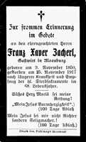 Sterbebildchen Franz Xaver Zacherl, *09.11.1850 †25.11.1917