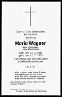 Sterbebildchen Maria Wagner, *12.03.1914 †31.07.1975