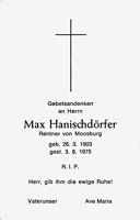 Sterbebildchen Max Hanischdrfer, *26.03.1903 †03.08.1975