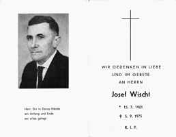 Sterbebildchen Josef Wischt, *15.07.1901 †05.09.1975