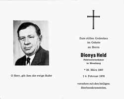 Sterbebildchen Dionys Held, *30.03.1907 †04.02.1976