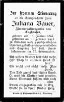 Sterbebildchen Juliana Bauer, *10.01.1857 †01.02.1913