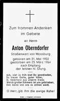 Sterbebildchen Anton Oberndorfer, *31.05.1902 †23.03.1964