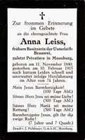 Sterbebildchen Anna Leiss, *11.11.1840 †10.02.1915