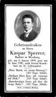 Sterbebildchen Kaspar Sperrer, *02.01.1899 †16.06.1930