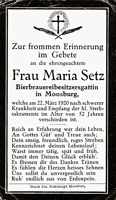 Sterbebildchen Maria Setz, *1868 †22.03.1920
