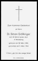Sterbebildchen Dr. Simon Grlkinger, *30.03.1896 †05.03.1965