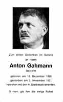 Sterbebildchen Anton Gahmann, *15.12.1895 †07.11.1971