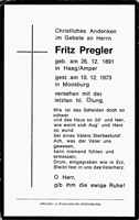 Sterbebildchen Fritz Pregler, *26.12.1891 †10.12.1973