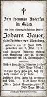 Sterbebildchen Johann Bauer, *12.06.1885 †07.05.1919