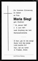 Sterbebildchen Maria Siegl, *16.01.1897 †03.06.1971