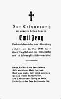 Sterbebildchen Emil Zeug, *1908 †23.05.1924